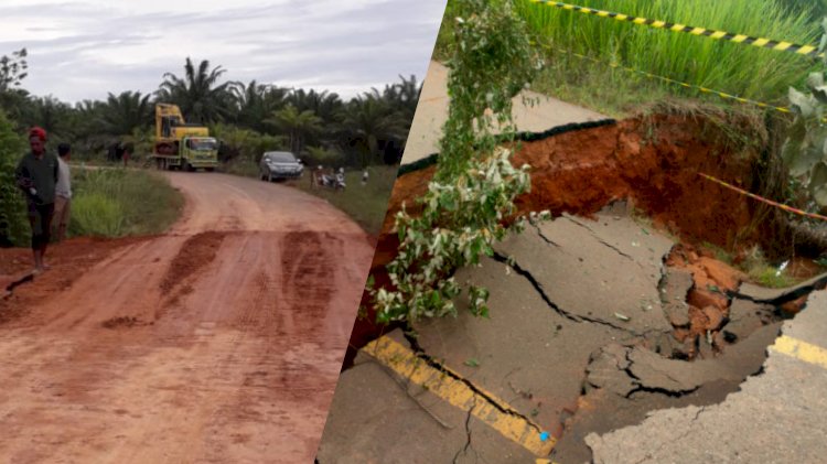 Kondisi jalan yang putus di KM 228 sesudah dan sebelum diperbaiki/ Rmol Papua