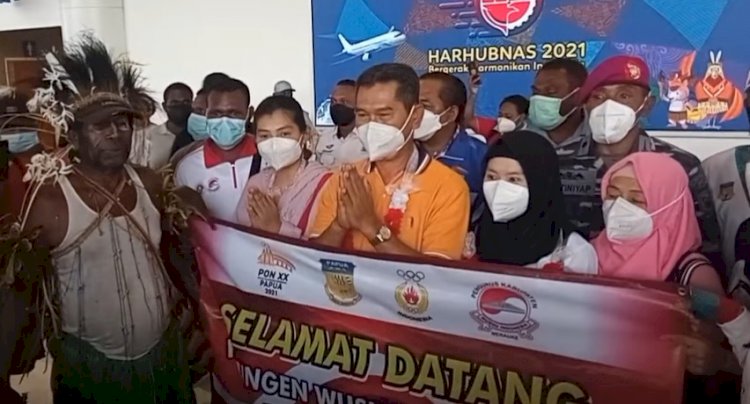 Tim Wushu Toalu saat tiba di Bandara Mopa Merauke/ RMOL Papua