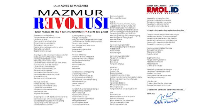 Puisi Adhie M. Massardi berjudul Mazmur Revolusi/Ne