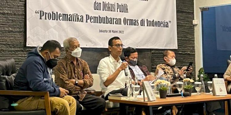 peluncuran buku "Pembubaran Ormas" dan Diskusi Publik Problematika Pembubaran Ormas di Jakarta, Rabu (30/3)/Net