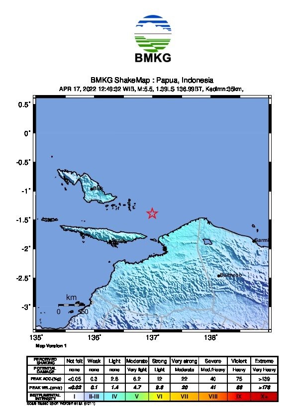 Map Lokasi Gempa Biak Numfor