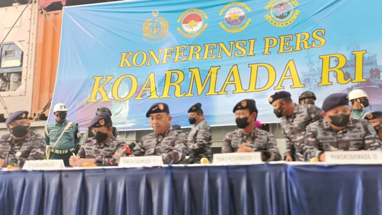 Panglima Komando Armada Republik Indonesia (Pangkoarmada RI) Laksdya TNI Agung Prasetiawan Saat Konferensi Pers/ist