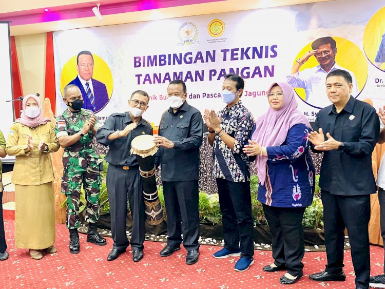 Pembukaan Bimtek tanaman pangan, Ruslan Ramli (Sekda Merauke), Sulaeman L Hamzah (Anggota DPR Ri) Fauzun Nihayah (Anggota DPR Provinsi Papua, Johan Paulus (Anggota DPR Merauke)