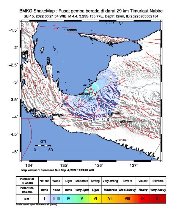Peta lokasi Gempa bumi di Nabire Papua/ist