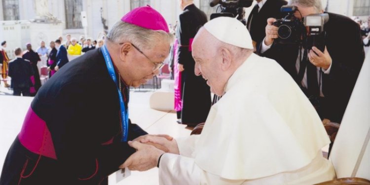 Uskup Agung Keuskupan Agung Merauke. Mgr PC Mandagi saat bertemu Paus Fransiskus di Vatikan/Ist