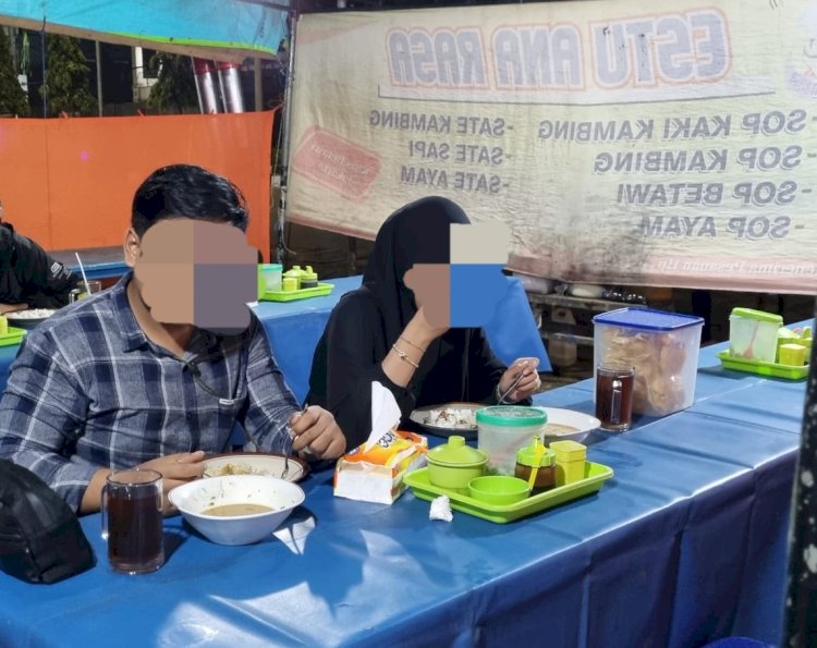 Bripda NNF yang berstatus tersangka sedang makan malam bersama teman wanitanya.