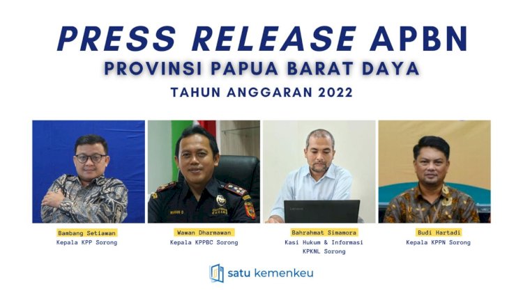 Press Rilis APBD Provinsi Papua Barat Daya 2022  oleh Kepala Kantor Pelayanan Perbendaharaan Negara (KPPN) Sorong, Budi Hartadi, Kepala KPP Pratama Sorong, Bambang Setiawan, Kepala KPKNL Sorong, Antonius Ari Wibowo dan kepala KPPBC TMP C Sorong,Wawan Dharmawan