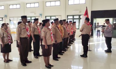 Mewakili Bupati, Kapolres Mengukuhkan Pengurus Kwarcab Pramuka Boven Digoel Masa Bhakti 2023-2028