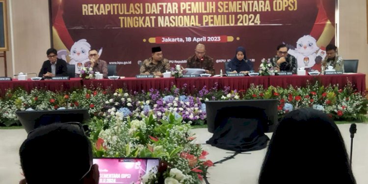 Rapat Pleno Terbuka KPU tentang Rekapitulasi Daftar Pemilih Sementara (DPS) Tingkat Nasional Pemilu 2024, di Kantor KPU RI, Jalan Imam Bonjol, Menteng, Jakarta Pusat, Selasa (18/4)/RMOL