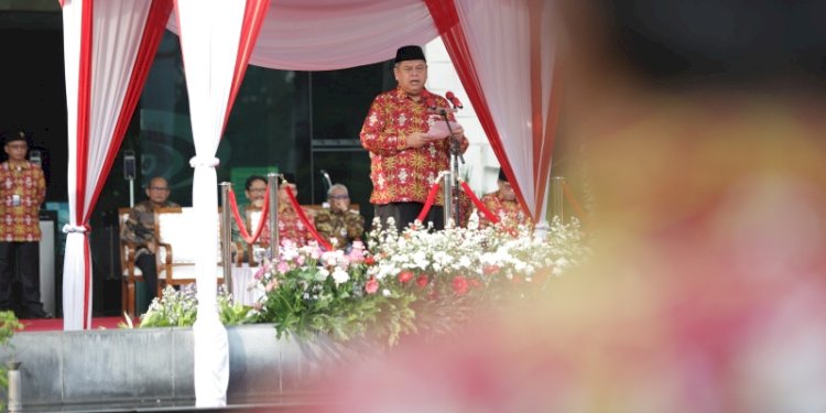 Kepala BPKP, Muhammad Yusuf Ateh saat upacara perayaan usia 40 tahun di Kantor BPKP, Jalan Pramuka, Jakarta Timur, Selasa (30/5)/Ist