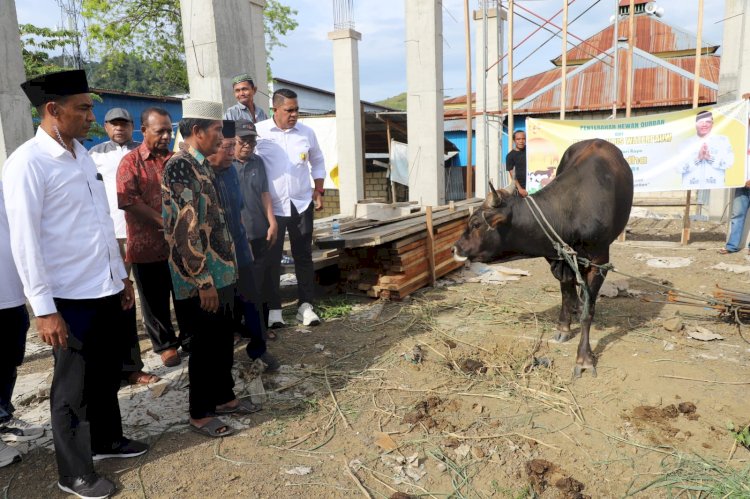 Penyerahan hewan Qurban paulus Waterpauw kepada jamaah Masjid Al-Ashri/ist