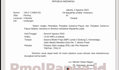 VIRAL, Beredar Undangan Pelantikan PJ Gubernur Papua Dan Papua Selatan  Nama Mayjen Ramses Limbong Mencuat