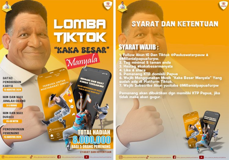 Kejutan,  Milenial Papua for PW, Gelar Kompetisi Tiktok Jingle Kaka Besar MANYALA/ist