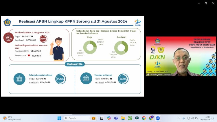 Realisasi APBN lingkup KPPN Sorong sampai dengan 31 Agustus 2024. 