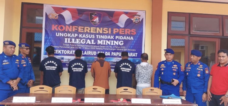 5 pelaku penambang liar di Raja Ampat. Kelima pelaku dengan inisial LN, JD, ZN, AD, dan ZK di tangkap karena melakukan aktivitas tambang illegal. 