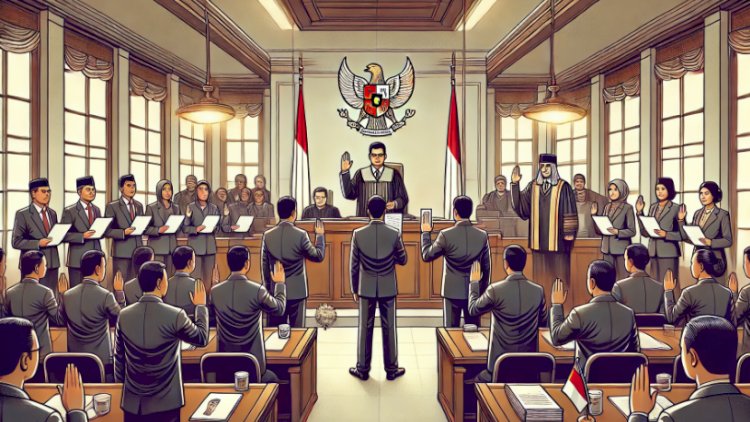 Ilistrasi : Proses pelantikan anggota Dewan Perwakilan Rakyat Daerah (DPRD) terpilih, di mana mereka mengucapkan sumpah/janji di hadapan Ketua Pengadilan Negeri, simbolisasi legitimasi dan kewenangan yang sah dalam menjalankan fungsi legislatif